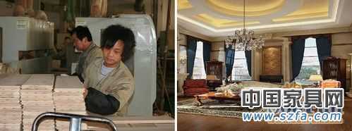 地板生產車間工人與他們生產出的產品 地板生產車間工人與他們生產出的產品