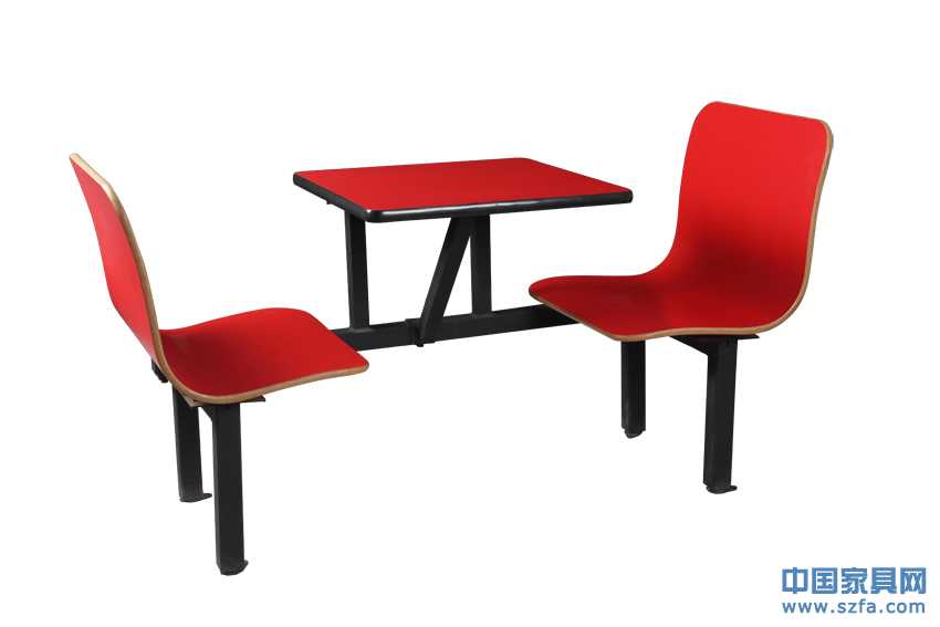 紅色的食堂餐桌椅，連體餐桌椅，餐桌椅配套