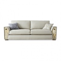 天一美家意式輕奢真皮米色三人位沙發